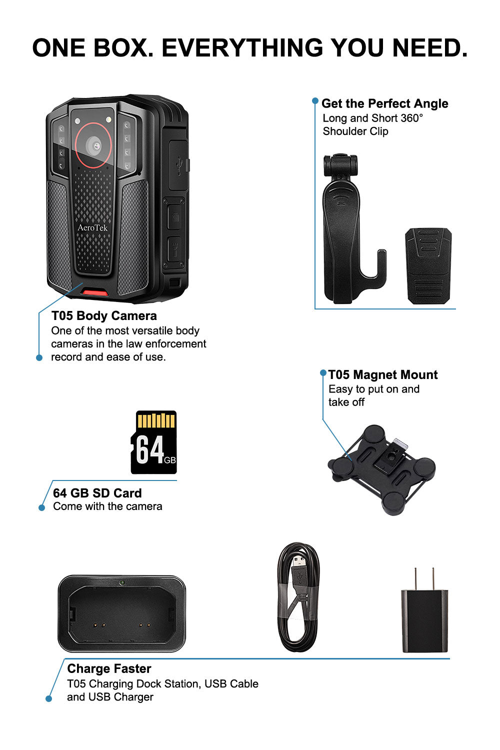 AeroTeK T05 Mini 4K Body Camera with 128GB Micro SD Card
