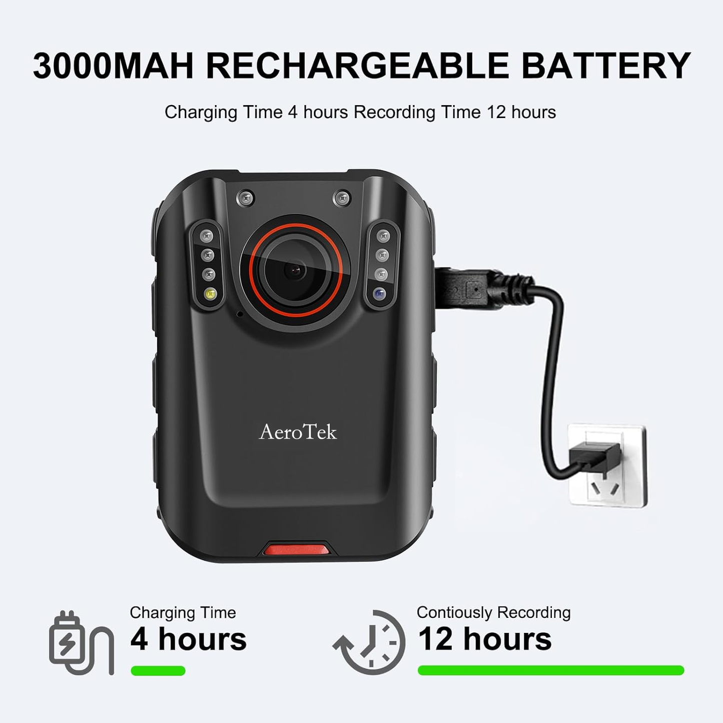 AeroTeK T03 2K Body Camera with 64GB Micro SD Card
