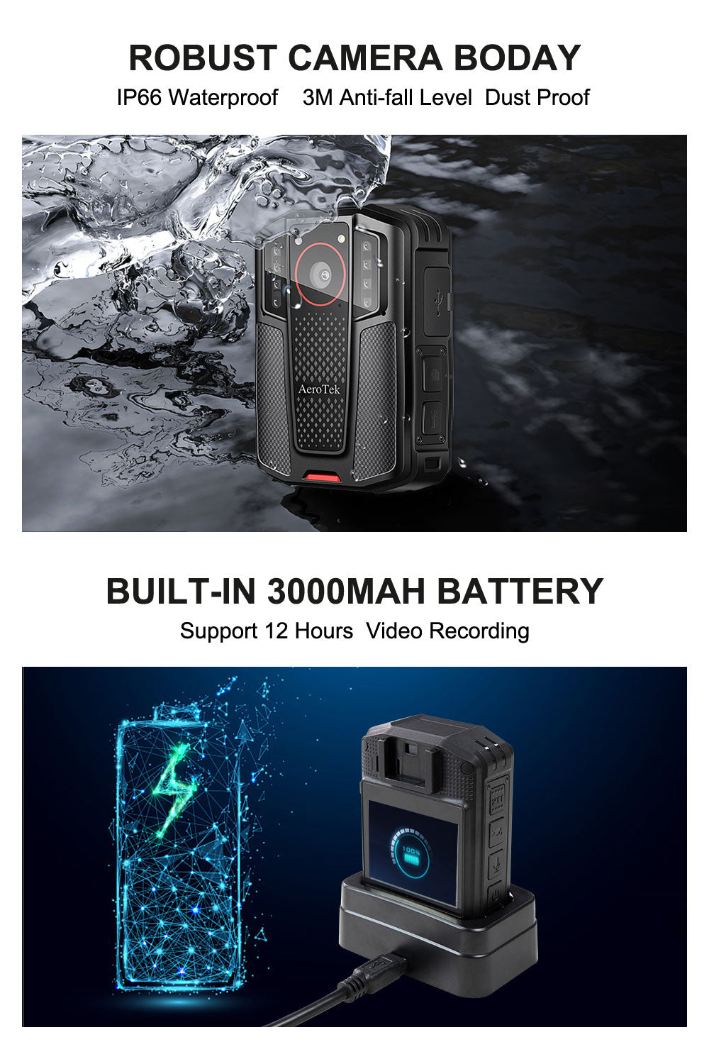 AeroTeK T05 Mini 4K Body Camera with 128GB Micro SD Card